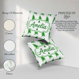 Custom Name Simple Green Christmas Trees Yellow Minimal Seamless Square Filled Cushion Throw Pillow Sofa Bed Home Decor Zip Washable UK Made