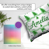 Custom Name Simple Green Christmas Trees Yellow Minimal Seamless Square Filled Cushion Throw Pillow Sofa Bed Home Decor Zip Washable UK Made