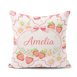 Custom Name Cherry Daisy White Red Outline Cute Coquette Floral Square Filled Cushion Throw Pillow Sofa Bed Home Decor Zip Washable UK Made
