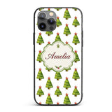 Watercolor Christmas Trees with Red Star Toppers Custom Name Protective Phone Case Mobile Cover Durable Everyday Smartphone Shock Resistant