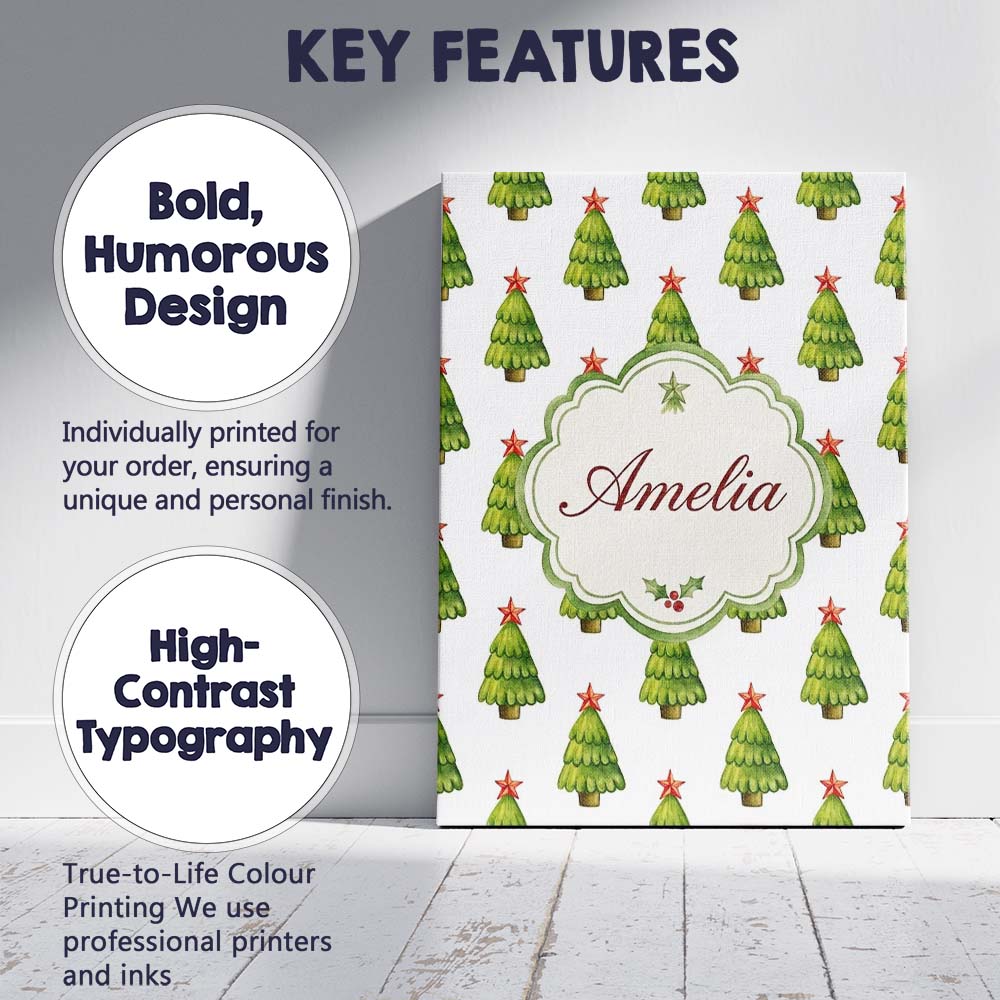 Personalised Name Watercolor Christmas Custom  Modern Room Accent Elegant Feature Canvas Wall Art Print Decor Picture Ready to Hang