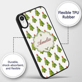 Watercolor Christmas Trees with Red Star Toppers Custom Name Protective Phone Case Mobile Cover Durable Everyday Smartphone Shock Resistant
