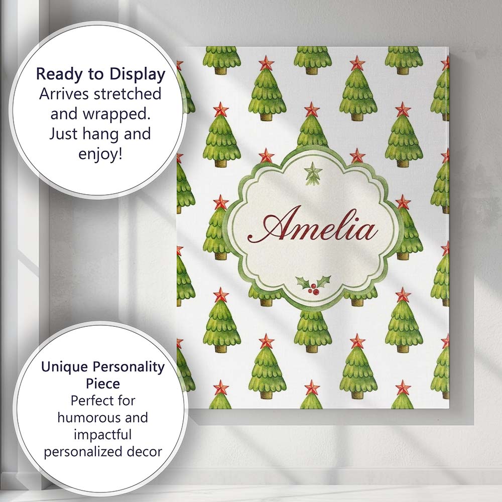 Personalised Name Watercolor Christmas Custom  Modern Room Accent Elegant Feature Canvas Wall Art Print Decor Picture Ready to Hang