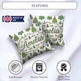 Custom Name Hand Drawn Christmas Trees with Ornaments and Dots Square Filled Cushion Throw Pillow Sofa Bed Home Decor Zip Washable UK Made