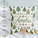 Custom Name Hand Drawn Christmas Trees with Ornaments and Dots Square Filled Cushion Throw Pillow Sofa Bed Home Decor Zip Washable UK Made