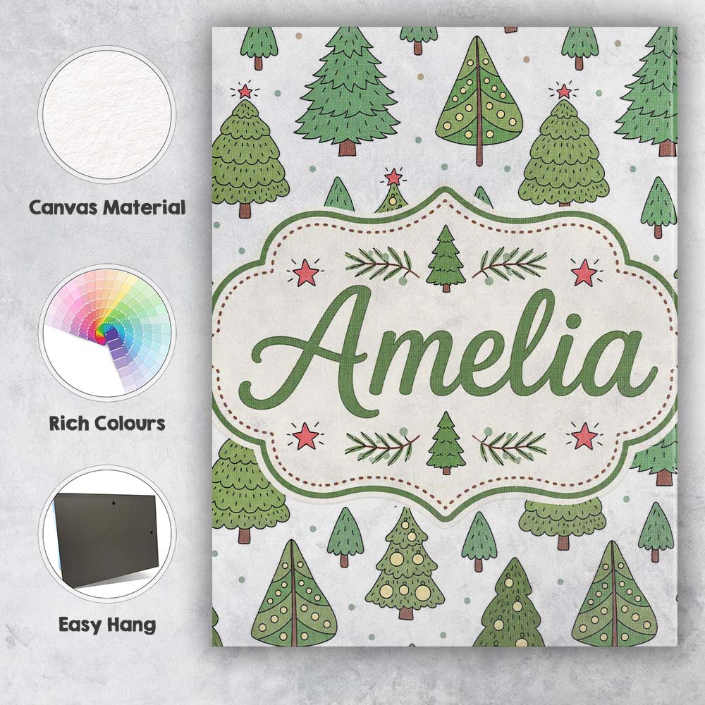Personalised Name Hand Drawn Christmas Custom  Modern Room Accent Elegant Feature Canvas Wall Art Print Decor Picture Ready to Hang