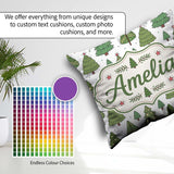 Custom Name Hand Drawn Christmas Trees with Ornaments and Dots Square Filled Cushion Throw Pillow Sofa Bed Home Decor Zip Washable UK Made