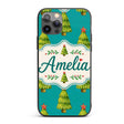 Watercolor Christmas Trees on Teal Background Custom Name Protective Phone Case Mobile Cover Durable Everyday Smartphone Shock Resistant