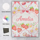 Personalised Name Strawberry Cherry Daisy White Red Outline Cute Custom  Interior Canvas Wall Art Print Decor Picture Ready to Hang