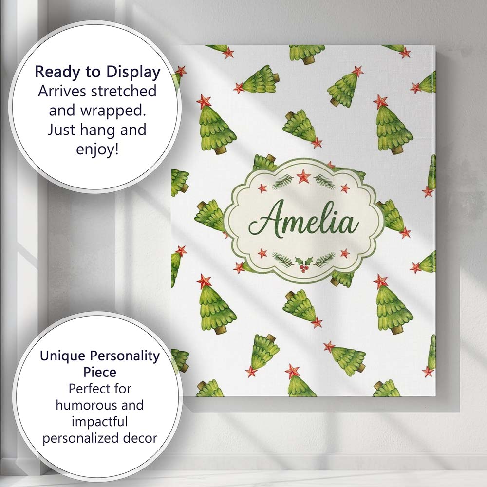 Personalised Name Scattered Christmas Trees Custom  Bespoke Interior Contemporary Canvas Wall Art Print Decor Picture Ready to Hang