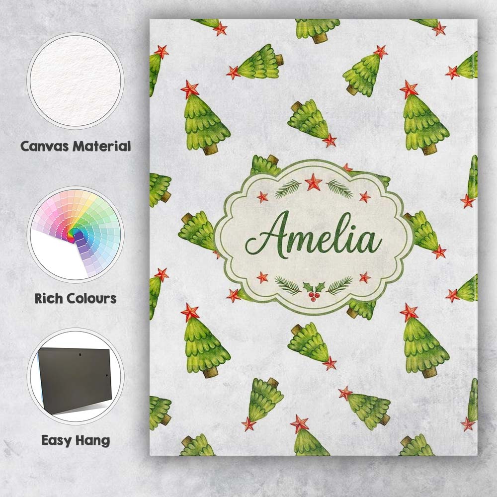 Personalised Name Scattered Christmas Trees Custom  Bespoke Interior Contemporary Canvas Wall Art Print Decor Picture Ready to Hang