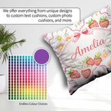 Custom Name Cherry Daisy White Red Outline Cute Coquette Floral Square Filled Cushion Throw Pillow Sofa Bed Home Decor Zip Washable UK Made