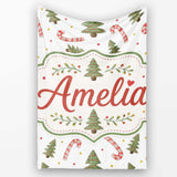 Festive Christmas Trees with Candy Canes and Dots Seamless Pattern  Personalised Custom Name Super Soft Fleece Blanket Bed Sofa Throw