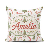 Custom Name Festive Christmas Trees with Candy and Dots Seamless Square Filled Cushion Throw Pillow Sofa Bed Home Decor Zip Washable UK Made