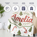 Festive Christmas Trees with Candy Canes and Dots Seamless Pattern  Personalised Custom Name Super Soft Fleece Blanket Bed Sofa Throw