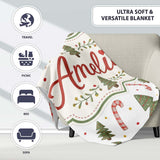 Festive Christmas Trees with Candy Canes and Dots Seamless Pattern  Personalised Custom Name Super Soft Fleece Blanket Bed Sofa Throw