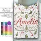 Festive Christmas Trees with Candy Canes and Dots Seamless Pattern  Personalised Custom Name Super Soft Fleece Blanket Bed Sofa Throw