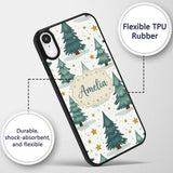 Winter Snowy Christmas Trees with Golden Stars Custom Name Protective Phone Case Mobile Cover Durable Everyday Smartphone Shock Resistant