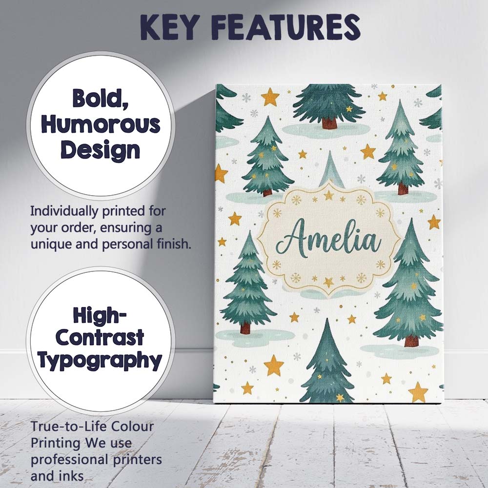 Personalised Name Winter Snowy Christmas Custom  Unique Gift Idea Elegant Feature Canvas Wall Art Print Decor Picture Ready to Hang