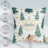 Custom Name Winter Snowy Christmas Trees Golden Seamless Pattern Square Filled Cushion Throw Pillow Sofa Bed Home Decor Zip Washable UK Made