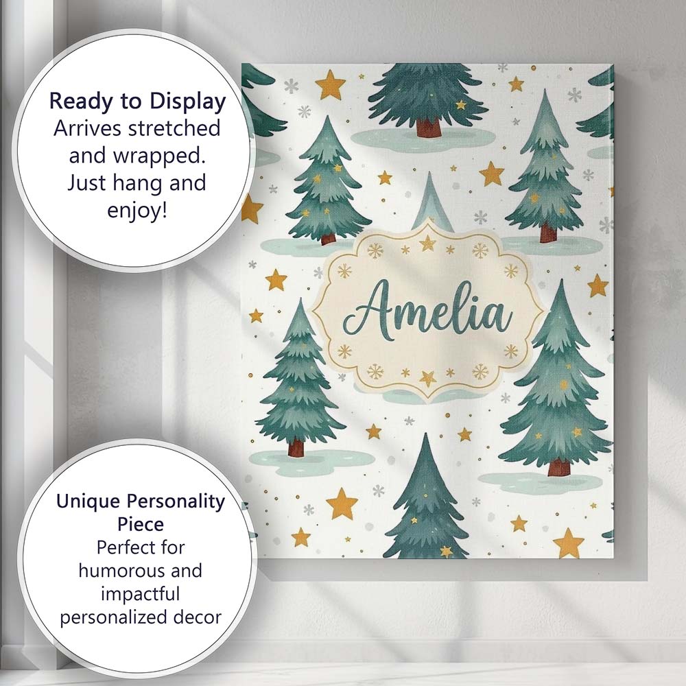 Personalised Name Winter Snowy Christmas Custom  Unique Gift Idea Elegant Feature Canvas Wall Art Print Decor Picture Ready to Hang