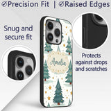 Winter Snowy Christmas Trees with Golden Stars Custom Name Protective Phone Case Mobile Cover Durable Everyday Smartphone Shock Resistant