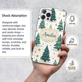 Winter Snowy Christmas Trees with Golden Stars Custom Name Protective Phone Case Mobile Cover Durable Everyday Smartphone Shock Resistant