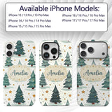 Winter Snowy Christmas Trees with Golden Stars Custom Name Protective Phone Case Mobile Cover Durable Everyday Smartphone Shock Resistant