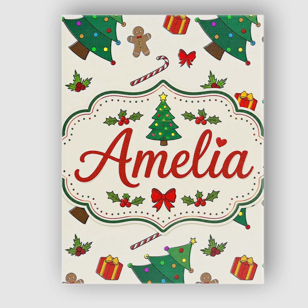 Personalised Name Cute Christmas Trees with Custom  Bespoke Interior Contemporary Canvas Wall Art Print Decor Picture Ready to Hang