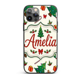 Cute Christmas Trees with Gifts Candy Canes and Custom Name Protective Phone Case Mobile Cover Durable Everyday Smartphone Shock Resistant
