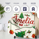 Cute Christmas Trees with Gifts Candy Canes and Gingerbread Seamless  Personalised Custom Name Super Soft Fleece Blanket Bed Sofa Throw