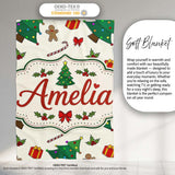 Cute Christmas Trees with Gifts Candy Canes and Gingerbread Seamless  Personalised Custom Name Super Soft Fleece Blanket Bed Sofa Throw