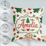 Custom Name Christmas Trees with Gifts Candy Canes and Seamless Square Filled Cushion Throw Pillow Sofa Bed Home Decor Zip Washable UK Made