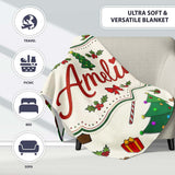 Cute Christmas Trees with Gifts Candy Canes and Gingerbread Seamless  Personalised Custom Name Super Soft Fleece Blanket Bed Sofa Throw