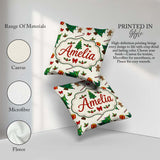 Custom Name Christmas Trees with Gifts Candy Canes and Seamless Square Filled Cushion Throw Pillow Sofa Bed Home Decor Zip Washable UK Made