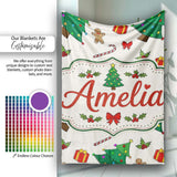 Cute Christmas Trees with Gifts Candy Canes and Gingerbread Seamless  Personalised Custom Name Super Soft Fleece Blanket Bed Sofa Throw