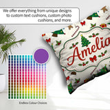 Custom Name Christmas Trees with Gifts Candy Canes and Seamless Square Filled Cushion Throw Pillow Sofa Bed Home Decor Zip Washable UK Made