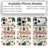 Cute Christmas Trees with Gifts Candy Canes and Custom Name Protective Phone Case Mobile Cover Durable Everyday Smartphone Shock Resistant