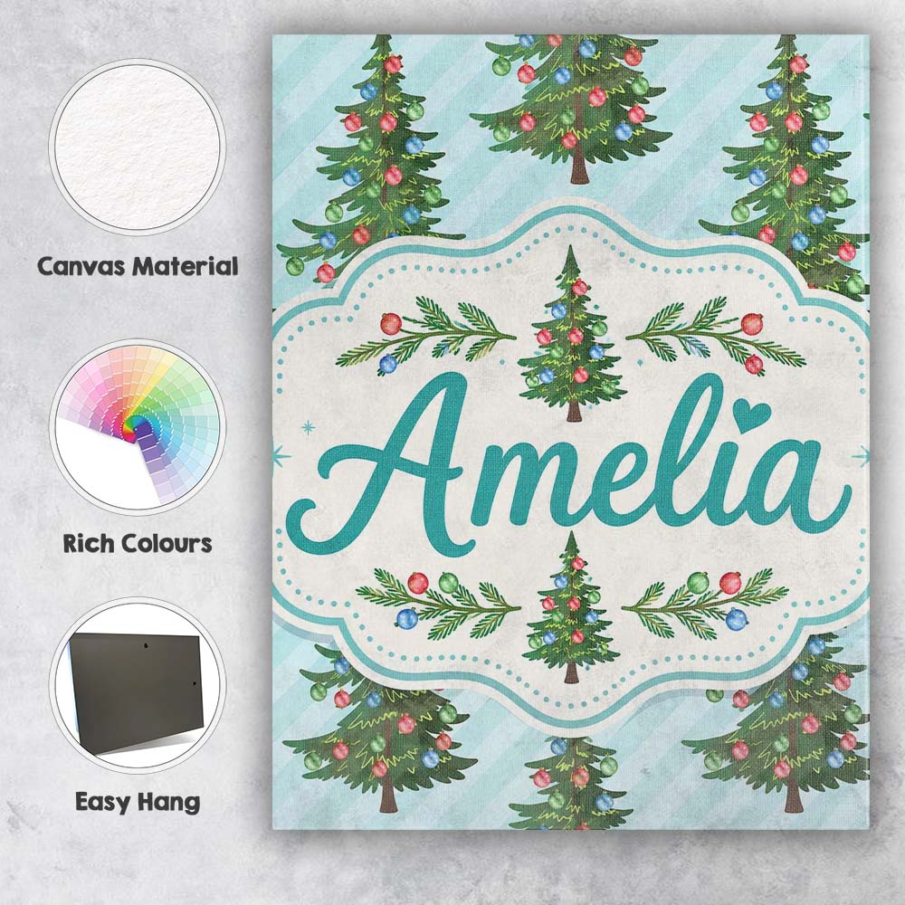 Personalised Name Decorated Christmas Tree Custom  Unique Gift Idea Elegant Feature Canvas Wall Art Print Decor Picture Ready to Hang