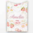 Strawberry Cherry Daisy White Beige Outline Cute Coquette Floral  Personalised Custom Name Super Soft Fleece Blanket Bed Sofa Throw