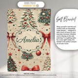 Vintage Christmas Tree with Red Bows Ornaments and Snowflakes  Personalised Custom Name Super Soft Fleece Blanket Bed Sofa Throw