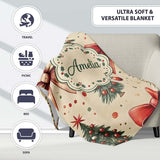 Vintage Christmas Tree with Red Bows Ornaments and Snowflakes  Personalised Custom Name Super Soft Fleece Blanket Bed Sofa Throw