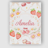 Personalised Name Strawberry Cherry Daisy White Beige Outline Cute Custom  Unique Canvas Wall Art Print Decor Picture Ready to Hang