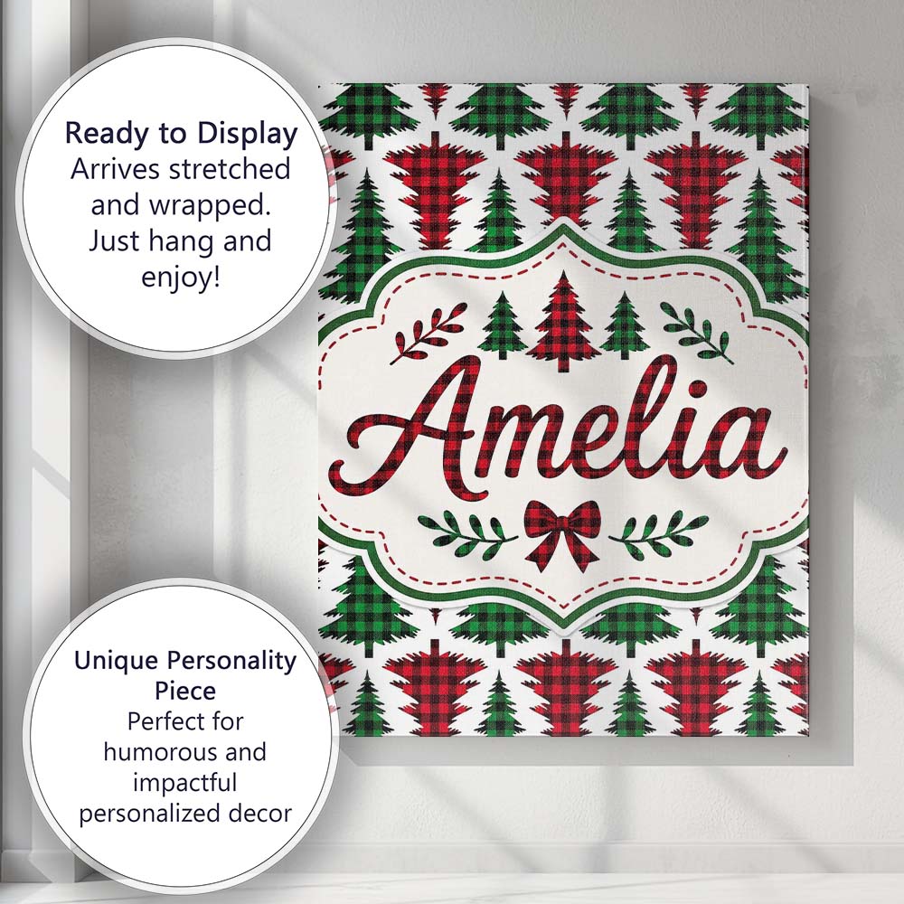 Personalised Name Buffalo Plaid Christmas Custom  Unique Gift Idea Elegant Feature Canvas Wall Art Print Decor Picture Ready to Hang