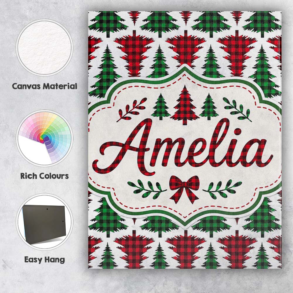 Personalised Name Buffalo Plaid Christmas Custom  Unique Gift Idea Elegant Feature Canvas Wall Art Print Decor Picture Ready to Hang