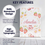 Personalised Name Strawberry Cherry Daisy White Beige Outline Cute Custom  Unique Canvas Wall Art Print Decor Picture Ready to Hang