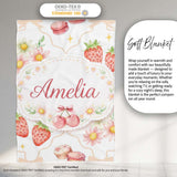 Strawberry Cherry Daisy White Beige Outline Cute Coquette Floral  Personalised Custom Name Super Soft Fleece Blanket Bed Sofa Throw