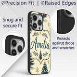 Watercolor Snowy Christmas Trees with Golden Custom Name Protective Phone Case Mobile Cover Durable Everyday Smartphone Shock Resistant