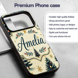 Watercolor Snowy Christmas Trees with Golden Custom Name Protective Phone Case Mobile Cover Durable Everyday Smartphone Shock Resistant