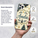 Watercolor Snowy Christmas Trees with Golden Custom Name Protective Phone Case Mobile Cover Durable Everyday Smartphone Shock Resistant
